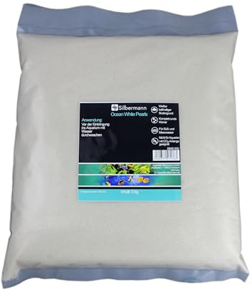 Silbermann Havsvita pärlor, vit kalkhaltig botten för havsvatten och sötvatten akvarium och terrarium, akvariegrus, akvariesand 0,5–2 mm kornig, 5 kg