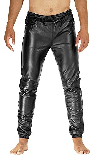 Bockle® The BOYJOG byxor läderbyxor män tub smal passform man, Svart, 32W X 34L