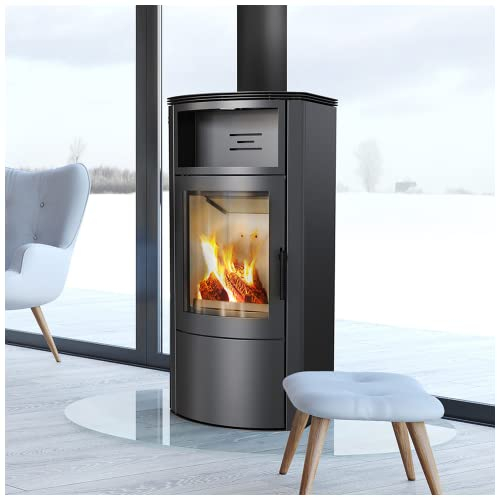 KRATKI Titan Holzofen, freistehend, BImSchV 2-konform, 11 kW, thermische Effizienz, 80%, Staubauslass, 150 mm, Stahl und dekoratives Glas, gerade Verglasung, EEK A Kaminofen