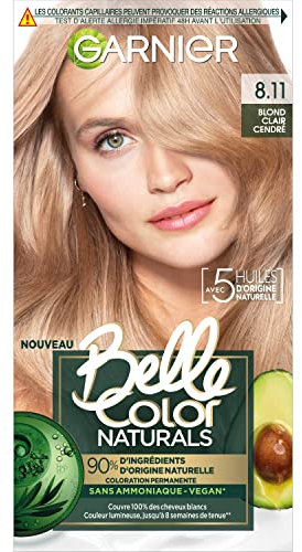 Garnier - Coloration Permanente Sans Ammoniaque - 90% d'Ingrédient d'Origine Naturelle - Formule Vegan - Belle Color Naturals - Teinte : Blond Clair Cendré (8.11)