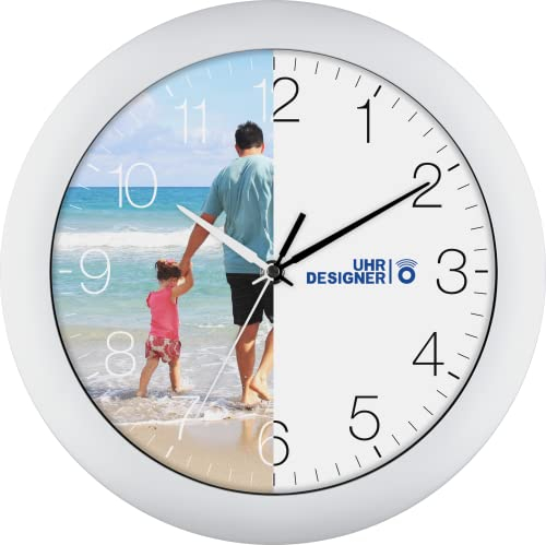 Eurotime Funkwanduhr, 30 cm, personalisiert, selbst gestalten mit Foto oder Logo, Kunststoffgehäuse, gewölbtes Echtglas, automatische Zeiteinstellung von Sommer- und Winterzeit, weiß, 52800-00UD