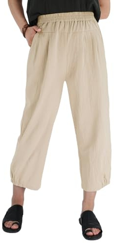 Les umes Pantaloni Donna Estivi Casual Cotone Elastici in Vita Pantalone Gamba Larga Leggeri con Tasche