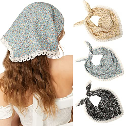 Molans 3Pcs Floral Head Scarf, Chiffon Hair Bandanas Kerchief, Vintage Boho Hair Scarf for Women Girls