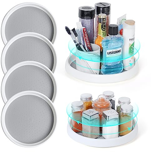 FNG8 Lazy Susan Drehteller [4 Stück] - 25 cm Rutschfester Drehteller Organizer für Schrank, Tisch, Kühlschrank - Vielseitiger Kühlschrank Organizer Drehteller für Organisation & Aufbewahrung