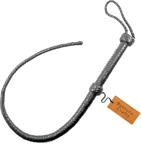 Bantoro Crafts Fouet en cuir de vachette véritable de 0,90 m, 8 couches, fouet à queue unique avec pagaie sur le dessus tressé