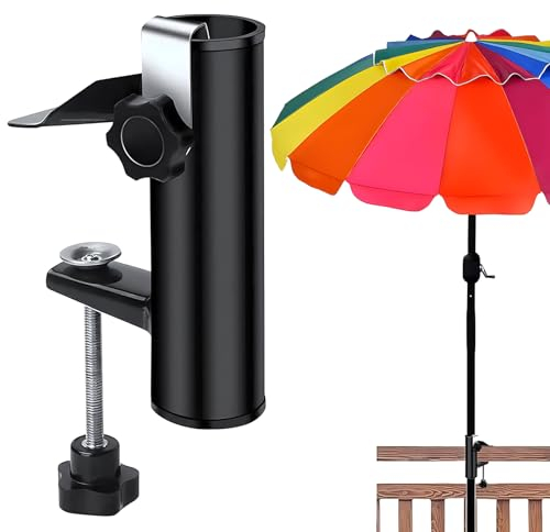 xlwen Pince Parapluie Support de Balcon, 1 Pcs Parasols Support Clip de Fixation, Support de Parasol Clip de Fixation pour Balcon pour Parasol, Plage, Pêche, Terrasse, Balcon (Noir)