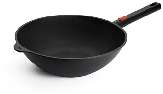 Woll Eco Logic QXR Wok- und Rührpfanne und Rührpfanne - Induktiv -, Ø 30 cm, 10 cm hoch, mit abnehmbaren Stiel - Geeignet für alle Herdarten, PFAS-frei, Antihaft-Versiegelung, backofenfest, schwarz