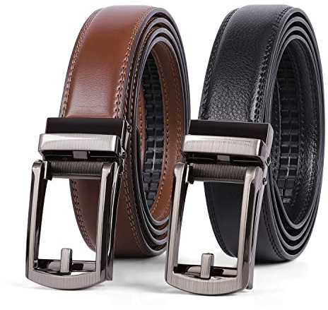 WERFORU 2 Pack Men's Leather Ratchet Belts for Dress Trousers Adjustable Ratchet Belt with Automatic Buckle fit Everywhere