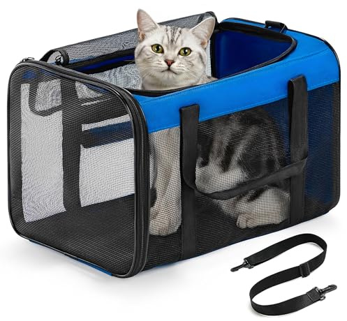 Conlun Sac Transport Chat, Sac Voyage Chat avec Maille sur 4 Côtés, Approuvé par Les Compagnies Aériennes Sac de Transport pour Chien Chats Chiots Jusqu'à 6 Kg, Pliable Caisse Transport Chat-M,Bleu
