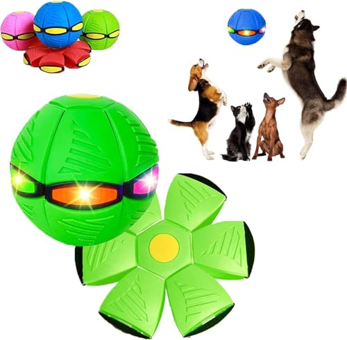Endxedio Balle disque pour chien avec lumières, jouet portable pour soucoupe volante, balle de disque créative pour chien de grande taille (vert, 3 lumières)