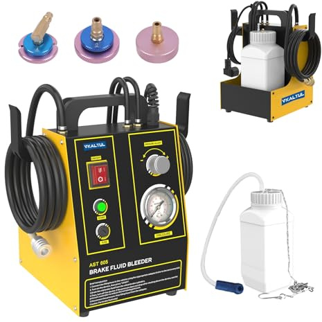 VKALTUL Dispositivo di sfiato dei Freni per Auto, con manometro, 1 l, 3 adattatori per Auto, 0,7 – 2,5 Bar