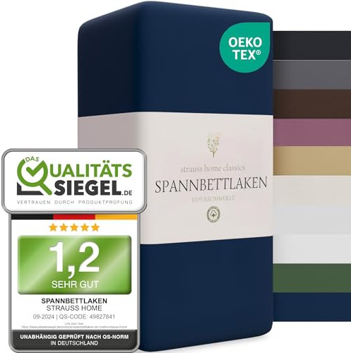 Strauss Home® Jersey Spannbettlaken Spannbetttuch Bettlaken 100% Baumwolle 120x200cm-120x220cm (Navy)