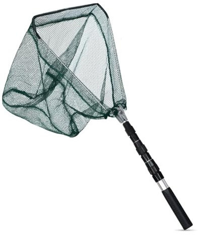 Navza Telescopic Fishing Landing Net – Foldable & Extendable 1.3M Aluminum Handle, Lightweight & Portable Fish/Bird Catch Net (Silver Pole, Green Mesh)