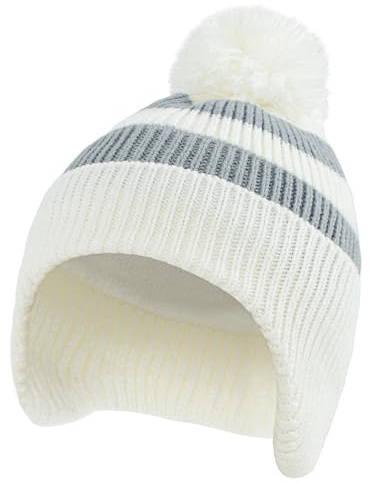 LACOFIA Baby vintermössa och halsduk stickad mössa med öronmuffar baby stickad mössa och halsvärmare barn med fleecefoder, A-vit, 2-4 anni