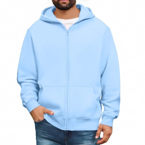 Generisch Sweatjacke Herren Zipper Hoodie Y2K Oversized Sweat Jacken Hoody Mit Kapuze Sweatshirt Hoodie Pullover Geschenke Für Männer (M, Hellblau)