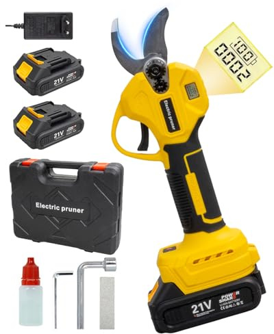 Tijeras de Poda Eléctricas a Batería 30mm Profesionales, 2xBaterías 2000mAh 21V, Motor Brushless, Pantalla LCD, Tijeras Podadoras Eléctricas para Podar Árboles, Jardín, Huerto, Viñedo y Uso en Exterio