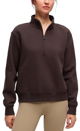 CRZ YOGA Fleecefodrad tröja med halv dragkedja | Medeltjock, Casual, Mjuk, Andningsbar, Bomull, Varm, Trattkrage, Pullover, Sweatshirts för Damer