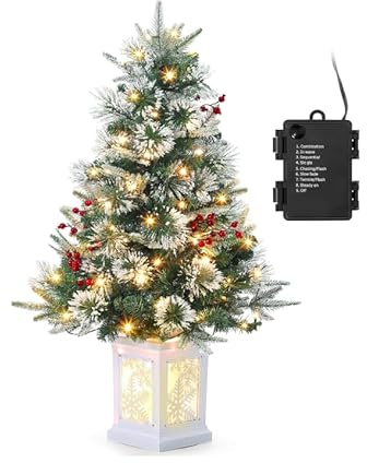 Garvee Sapin De Noël Artificiel, Arbre Artificiel avec 78 LED, Branches Réalistes, Baies Rouges, Flocon De Neige, pour Décoration Noël