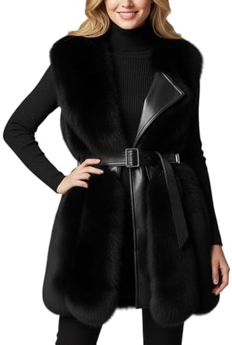 DUHENWU Gilet da donna in pelliccia di volpe artificiale, caldo gilet in pelliccia sintetica gilet lungo senza maniche, giacca invernale casual autunno pelliccia elegante gilet invernale caldo e