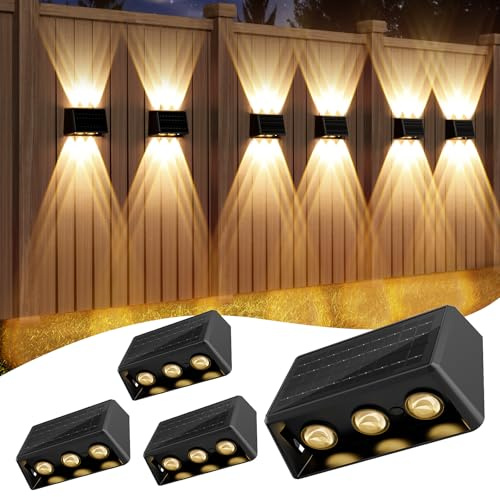 Quntis Applique da Esterno Solare Doppia Luce Bianca Calda e Colore 6 LEDs ad Alta Potenza, 13 Modalità, Lampada Solari da Esterno Parete Impermeabile IP65 per Recinzione Giardino Terrazze-Grande