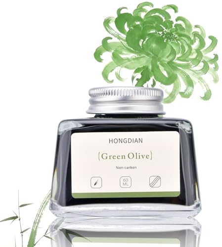 Hongdian - Tinta para pluma estilográfica, color verde Oliver, 60 ml, botella de tinta sin carbono, tinta de caligrafía para artista