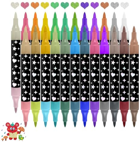 Iirlvior - Set di 24 pennarelli brush pen con paillettes a doppia punta, 48 colori, Pennarelli glitterati metallici da 2 a 5 mm per pittura, scrapbooking, bricolage, artigianato, biglietti di