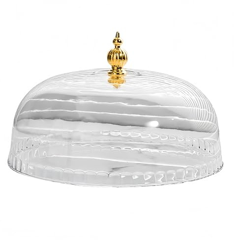 Generico Copertura Trasparente per Torta Rotonda 25 CM, Campana Antipolvere per Dolci e Dessert, Copertura a Cupola Leggera e Resistente per Buffet, Feste e Cucina Professionale (Manico Oro)