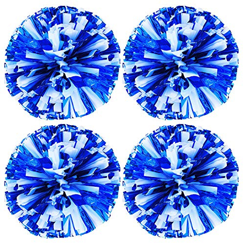 Hlonon 4 Pack Cheerleader Pom Poms Sports Dance Cheer Plastic Pom Poms Cheerleading for Sports Team Spirit Cheering(Blue White,50g)