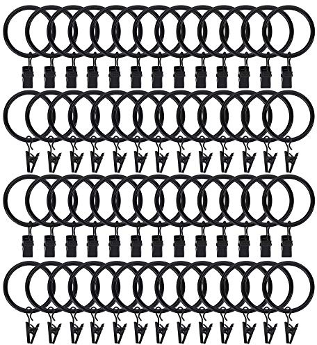 100Pack Curtain Rings with Clips Hooks, Black Metal Stainless Steel Drapery Rings, 1.5in Interior Diameter Curtain Hangers Clips, Fits Diameter 1.2 in Rod, Vintage Black