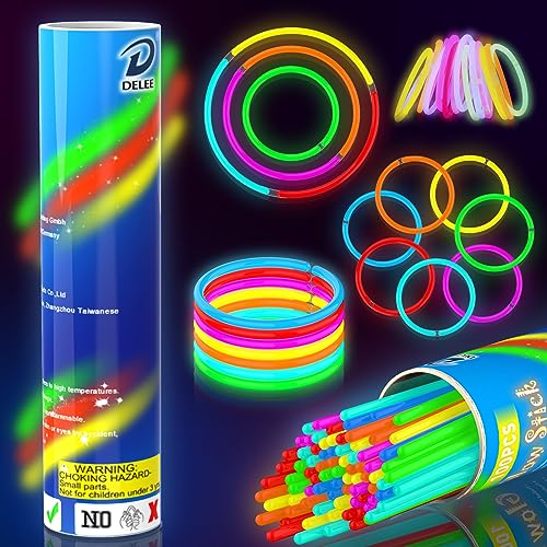 DELEE Knicklichter, Leuchtstäbe Knicklichter Party Set,100 Glow Neon dunkle Party Supplies für Kinder,Party schwarzlicht deko,Hochzeit,Halloween Dekorationen, Leuchtketten und Armbänder