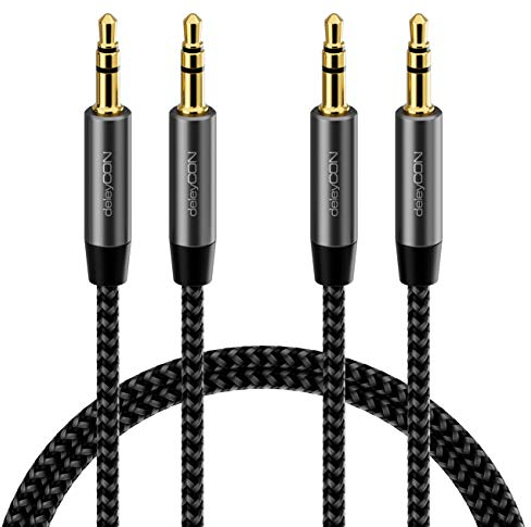 deleyCON 2x 1m Nylon 3,5mm Klinke Audio Stereo AUX Kabel Klinkenkabel Audiokabel Nylonkabel Metallstecker Handy Smartphone Tablet Kopfhörer HiFi Receiver - Schwarz