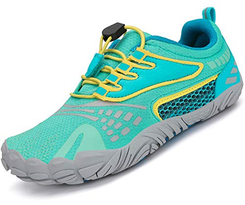 SAGUARO Barfota Skor Barn Trail Sneakers Flickor Andningsaktiva Minimalistiska Sneakers för Utomhus Inomhus, 24–36 EU, Grön A, 36 EU
