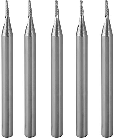 Timelee 1/8-Inch Shank Diameter 1.0mm CED 4mm CEL 1 Flute Single Flute Downcut Spiral End Mill CNC Router Bit for Acrylic, PVC, MDF,Aluminium Pack of 5