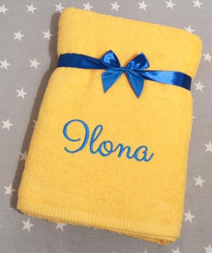 Generisch Personalisiertes Handtuch mit Namen oder Text – Gelbes Frottee Handtuch 50x100 cm aus 100% Baumwolle – 500 g/m² – Bestickt – Oeko-TEX – Geschenk für jeden Anlass (Gelb, 50 x 100 cm)