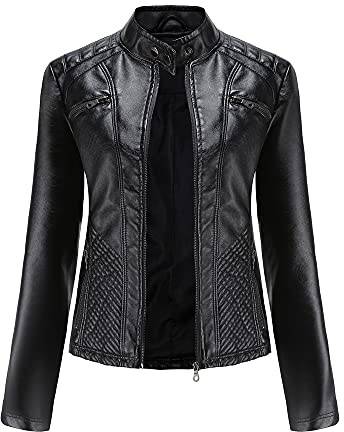 JMKEY Giacche da moto in ecopelle PU da donna con cerniera a maniche lunghe Slim Motor Biker Cappotto in pelle Giacche, Stile 6, L