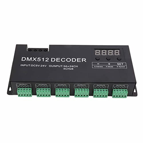 24-kanals RGBW DMX 512 LED-avkodarkontroll, DMX-dimmer DC5-24V RGBW RGB LED-ljus, Digital Display Högeffektskontroller LED-dekoderdimmer-dimmerdrivrutin för Scenbar
