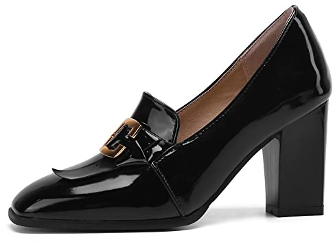 Mocassini da Donna con Tacco Largo, Pompe al Tallone Alto Square Toe Senza Chiusura Scarpe da Festa Moda Qqaexb Nero Numero 32 EU