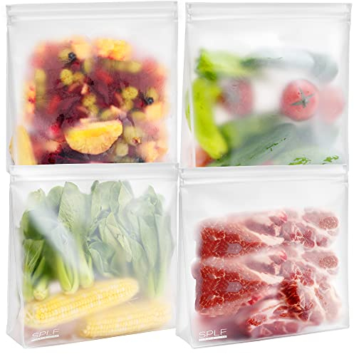 SPLF 4 Pack Dishwasher Safe Reusable Gallon Freezer Bags, Reusable Food Bags, BPA FREE Ziplock Bags Stand Up Extra Thick Leakproof Silicone and Plastic Free Zipper Sandwich Snack Lunch Bags