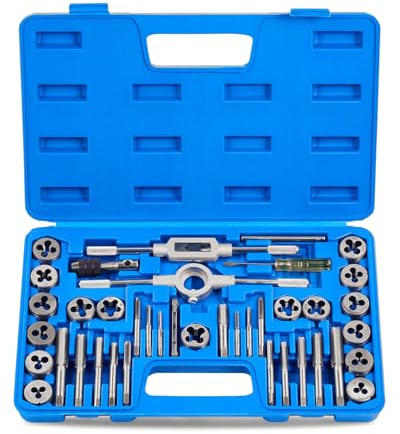 Orion Motor Tech Gewindeschneider Set 40 tlg. Gewindeschneidsatz Metrisch M3-M12 Gewindebohrer und Schneideisen für DIY Heimwerker zum Gewindeschneiden und Nachschneiden von Innen- und Außengewinden