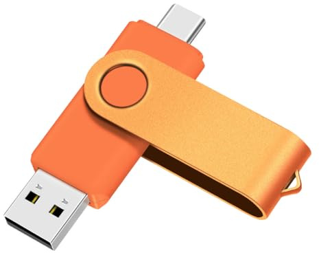 Yaxiny USB C USB-minne 64 GB 1 stycken, OTG USB C pennenhet, USB 2.0 och USB C flashenhet, typ C minnessticka för USB A+USB C Android smartphone metall orange