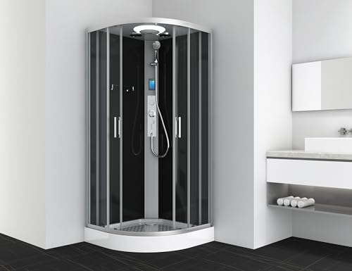 SANOTECHNIK Komplettduschkabine AUSTIN 90×90×215 cm – All‑in‑One Duschsystem | ESG‑Sicherheitsglas, Touch‑Radio, LED‑Decke, Massagedüsen, Schnellmontage Komplettdusche | CL20