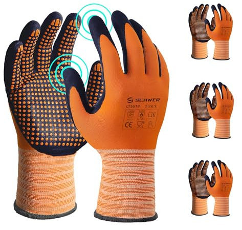 Schwer Lot de 3 paires de gants de travail avec picots antidérapants pour homme et femme, écran tactile, gants pour voiture, montage électrique, taille L