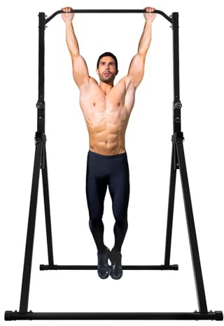 MINRS Power Tower Dip Station, Klimmzugstange Freistehend, Höhenverstellbar Pullup Bar Stand Zusammenklappbare mit 2 Schraubenschlüssel für Home Gym, bis 200 kg Belastbar