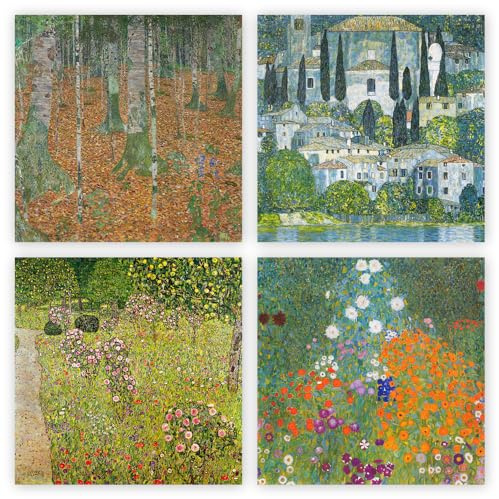 Mixed pack of blank greeting cards and envelopes, 12 note cards 4 different Gustav Klimt designs, blank greeting inside notelet and envelope sets. (10.5x10.5cm)