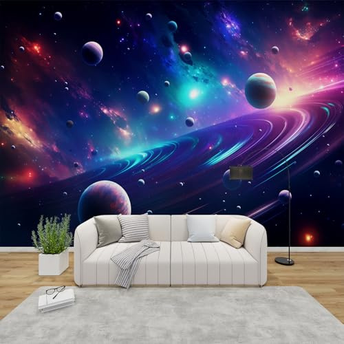 AevuCub Planet Wallpaper for Living Room - Universe Wall Murals for Bedrooms, Space Wall Art, Non-Woven Photo Wallpaper 3D Effect, 350x256 cm