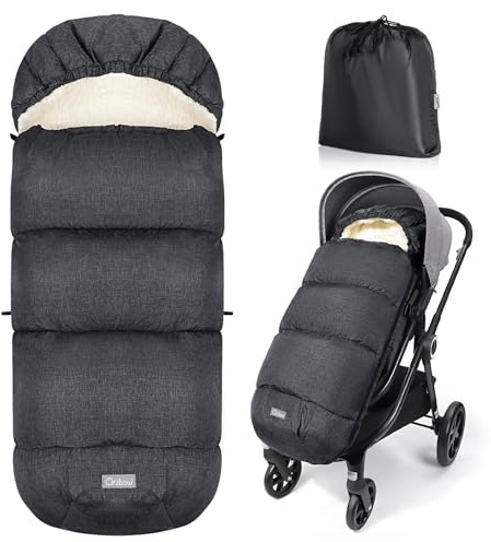 Orzbow Fußsack Kinderwagen Winter, Fußsack Buggy Fusssack Kinderwagen Baby Winter mit Wamres Sherpa Fleece, Reißverschluss, Abnehmbar, Universelle & Wasserdicht, Maschinenwaschbar, Dunkelgrau