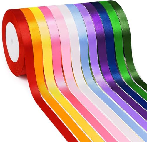 12 Couleurs Ruban Satin, 10mm x 22m Ruban Cadeau Emballage, Rubans Tissu pour Décoration de Mariage, Anniversaire Fête, Bouquet, DIY Art & Artisanat