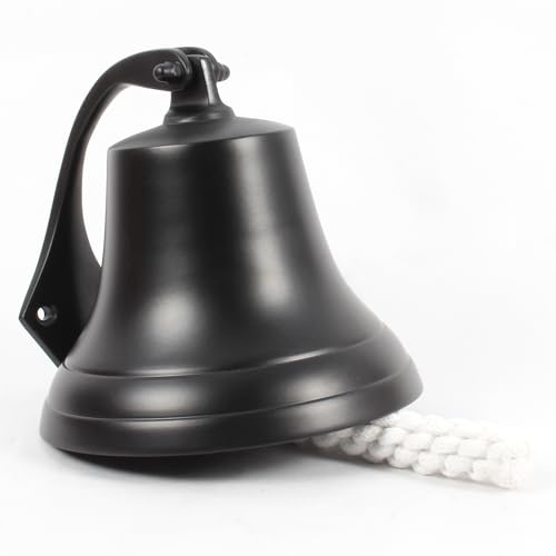 Nautical Aluminium Ship Bell 6” Black Hanging Marine Wall Bell with Rope