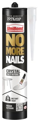 UniBond No More Nails All Materials Crystal Clear High Strength Grab Adhesive, Transparent Construction Glue for Wood, Metal, Brick, Glass & Tile, Indoor & Outdoor Use, 280 ml Cartridge
