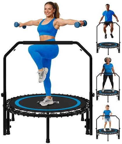 Jumpzylla Fitness Rebounder Trampoline for Adults, Mini Trampoline for Adults with Bar and Elastic Bands, Family Kids & Adult Exercise Trampolines Indoor/Outdoor, 450lbs, 40 inch (Blue)